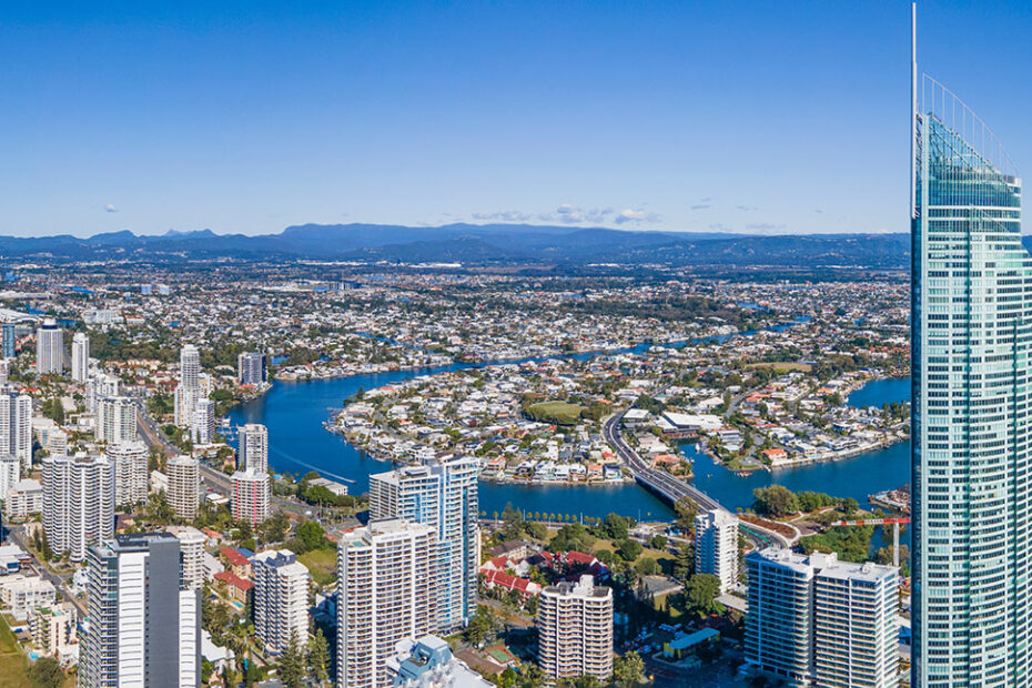 Aerial view of the Gold Coast and hinterland