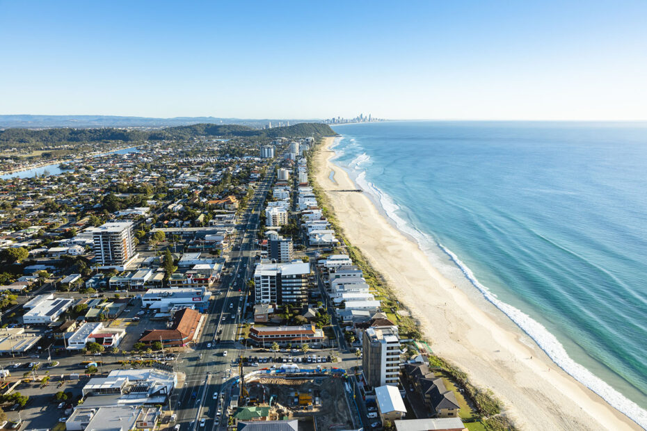 Aerial view of Palm beach with Surfers Paradise in the background